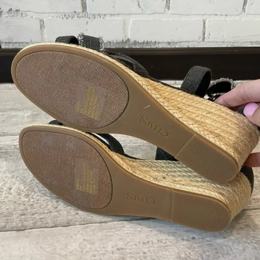 Chaps Espadrilles Ankle Strap Wedge Sandal Low Heel Denim Sz 11 NWOT Vacation